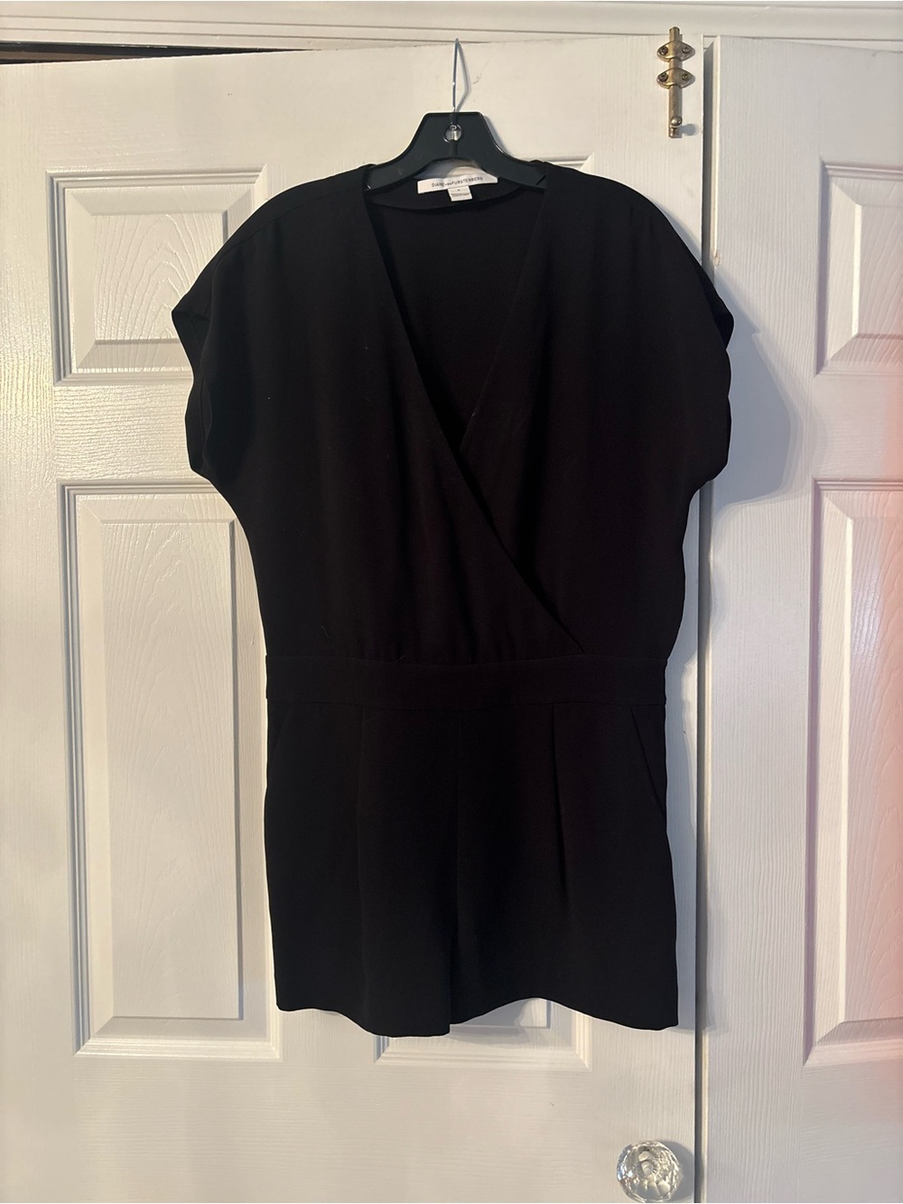 Diane Von Furstenberg Black Short Sleeve Wrap Romper